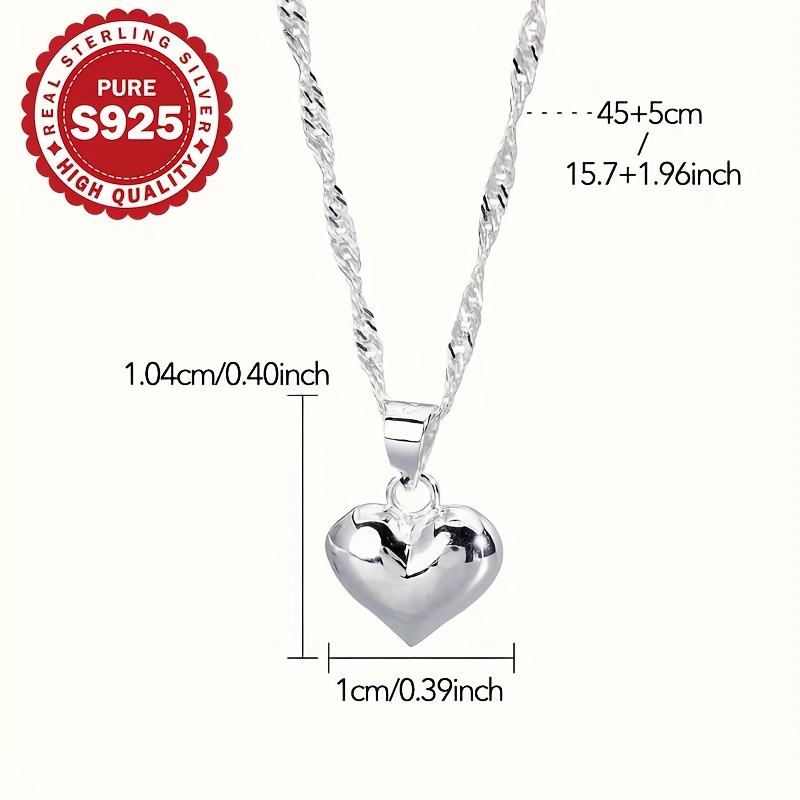 Women's Water Ripple Heart Necklace, S925 Silver Adjustable